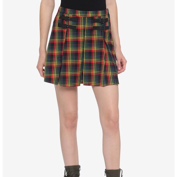 Hot Topic skirt Small Rainbow Plaid Double Buckle Pleated Pride schoolgirl mini - Picture 14 of 15